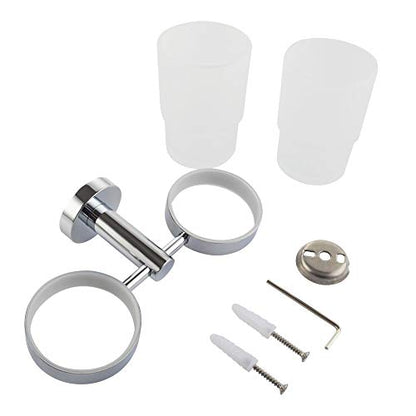 Double Toothbrush Holder, Angle Simple Stainless Steel Toothbrush Holder Rinsing Cups Drinking Glass Toothbrush Mug Hanger Toothpaste Razor Holder Bathroom Accessories, Chrome - color: Chrome