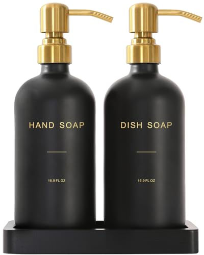Prus Waso Black Soap Dispenser for Kitchen Sink, Gold & Black | Hand and Dish Soap Dispenser with Stainless Steel Pump, Perfect for Gold Kitchen Accessories - color: Hd Gold Pump & Black Bottle