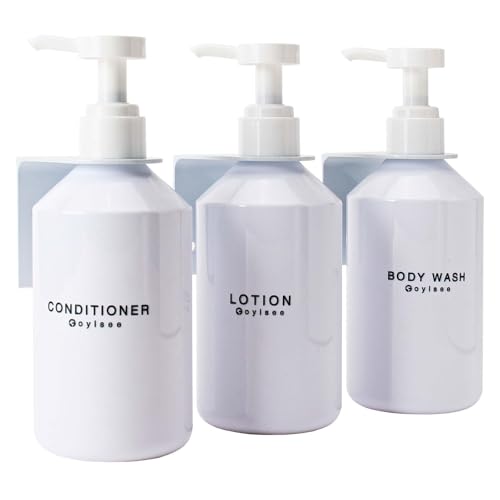 3-Chamber Shampoo & Conditioner Dispenser - Wall-Mounted Soap Dispenser Plastic Bottles with 4CC Pumps, No Drill Installation, Refillable for Bathroom, RV, Commercial Use White - color: White
