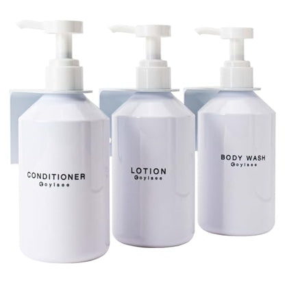 3-Chamber Shampoo & Conditioner Dispenser - Wall-Mounted Soap Dispenser Plastic Bottles with 4CC Pumps, No Drill Installation, Refillable for Bathroom, RV, Commercial Use White - color: White