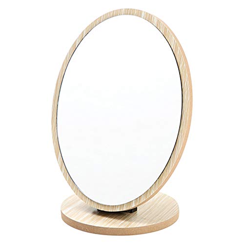 Aestivate Oval Compact Table Mirror - Wood Framed Desktop Mirror with 90 Degree Rotation for Makeup & Cosmetic - size: 7.5"L x 6.3"W