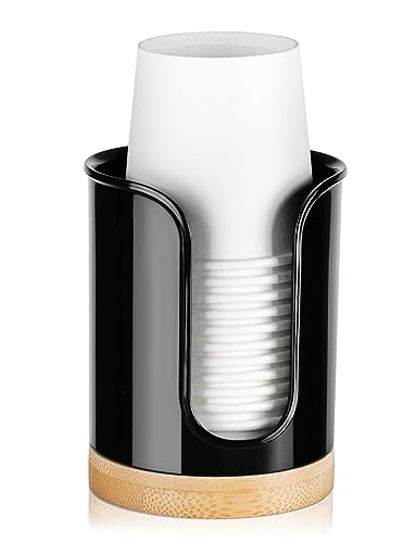 Bathroom Cup Dispenser - Small Cup Holder for Dixie 3 oz Bathroom Cups, Mouthwash Cups, 3 4 Ounce Cup Dispenser - PC/Bamboo, Black, Pack of 1 - color: Black/Bamboo/1Pack