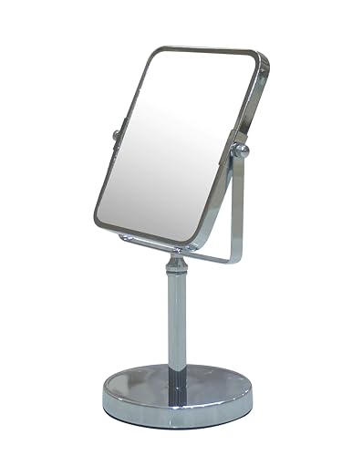 Free Standing Double Sided Tabletop Makeup Metal Vanity Mirror 1X and 3X Magnification, Square, Swivel Mirror for Desk, Bedroom, Bathroom Chrome Finish
