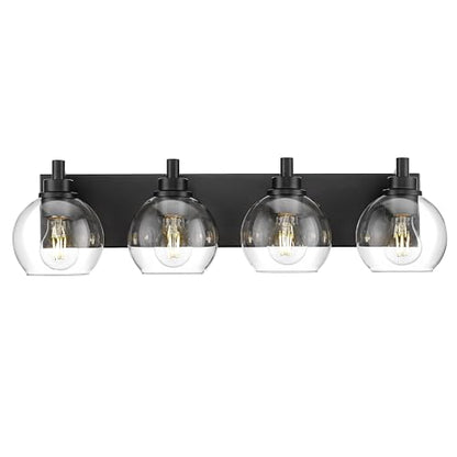 4-Light Matte Black Bathroom Vanity Light, Clear Glass Globe Shade | 26" modern bathroom light fixtures over mirror, E26 base, bulbs not included, VL195-MB-CL-4 - color: Black, Clear Glass, size: 4-light