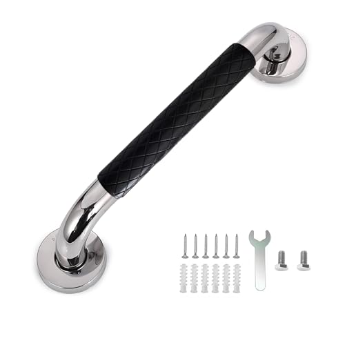 12 Inch Grab Bars for Bathtubs and Showers, Wall Mounted, Stainless Steel Bathroom Safety Grab Bar with Black Grip for Elderly, Handicap, Waterproof & Slip-Proof - color: black-12”-1pack