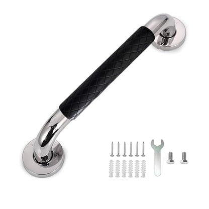 12 Inch Grab Bars for Bathtubs and Showers, Wall Mounted, Stainless Steel Bathroom Safety Grab Bar with Black Grip for Elderly, Handicap, Waterproof & Slip-Proof - color: black-12”-1pack