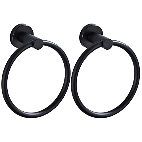 304 Stainless Steel Towel Ring Towel Holder Hanging Round Simple Black Towel Circular Holder (Black 2Pcs) - color: Black 2pcs