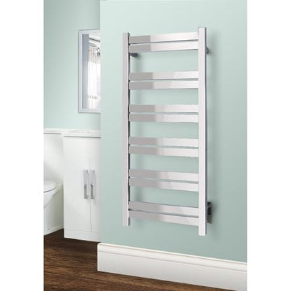 WarmlyYours Grande Heated Towel Rack, 12 Bars, Polished Stainless Steel | Wall-mounted electric towel warmer rack and dryer, 120V hardwired, flat heated bars for towels and bathrobes - color: Polished Stainless Steel, size: 12 Bars