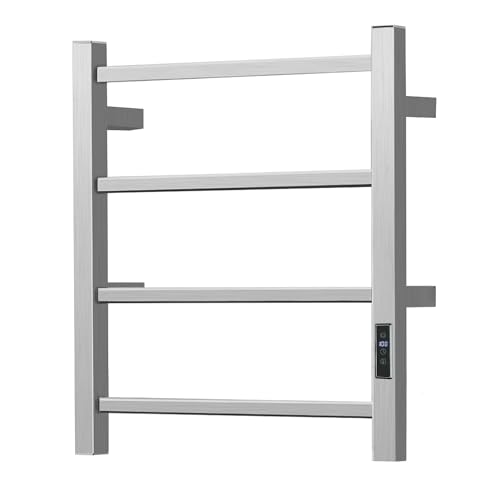 Electric Towel Rack Wall-Mounted Bathroom Heating Towel Warmer,Plug-in,Stainless Steel Material (Square Brushed with Timer, 4 Bar) - color: Square Brushed With Timer, size: 4 Bar
