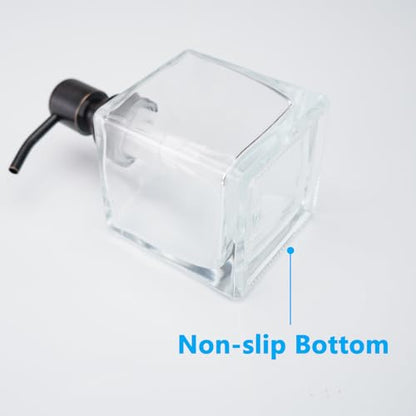 Square Bathroom Soap Dispenser Oil Rubbed Bronze, Glass Bottles with Stainless Steel Pump Retangle Cube Liquid Soap Dispenser Hand Kitchen with Waterproof Lables - color: Oil Rubbed Bronze