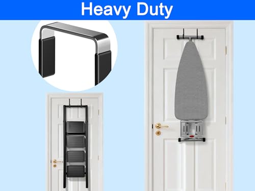 Single Over Door Steel Hooks 4 Pack Fit 1-3/8" Door 5.5" Black | Plastic Coated Rubber Feel Towel Rack Robe Coat Shoe Wreath Hanger No Damage No Scratch for Bathroom Heavy Duty Thin Top