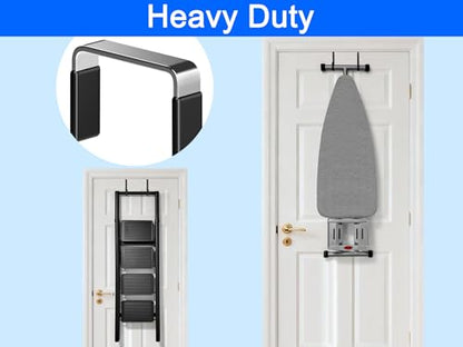 Single Over Door Steel Hooks 4 Pack Fit 1-3/8" Door 5.5" Black | Plastic Coated Rubber Feel Towel Rack Robe Coat Shoe Wreath Hanger No Damage No Scratch for Bathroom Heavy Duty Thin Top