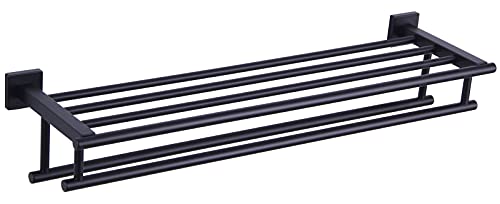 Angle Simple Bath Towel Shelf with 2 Holders, Matte Black, 27.56 Inches | Stainless Steel Bathroom Towel Rack with Double Bars, Extra Storage Space, Screw Wall Mount - color: Matte Black, size: 27.56-Inch
