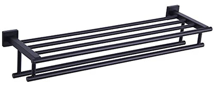 Angle Simple Bath Towel Shelf with 2 Holders, Matte Black, 27.56 Inches | Stainless Steel Bathroom Towel Rack with Double Bars, Extra Storage Space, Screw Wall Mount - color: Matte Black, size: 27.56-Inch
