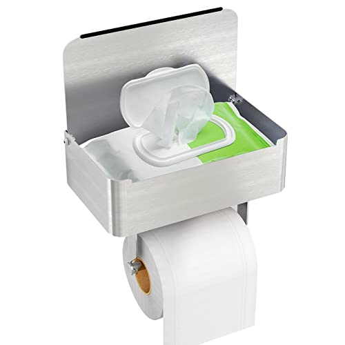 JUYSON Toilet Paper Holder, Toilet Paper Holder with Shelf, Brushed Nickel | Wall Mount, SUS304 Stainless Steel, Flushable Wipes Dispenser, Easy Installation, for Bathroom Wipe Storage - color: Chrome