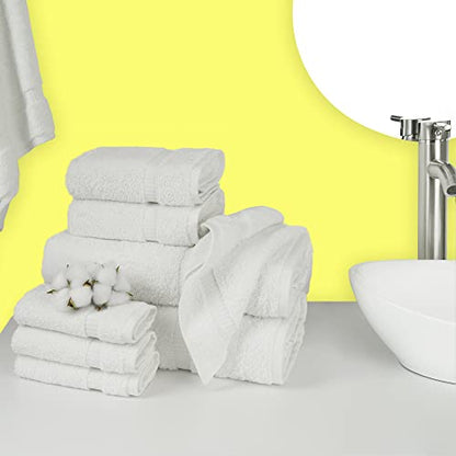 Chakir Turkish Linens Set of 8 Towel Set, 100% Cotton Luxury Turkish Towels for Bathroom, Soft Absorbent Bath Towel Set with 2 Bath Towels 2 Hand Towels 4 Washcloths, White - color: White