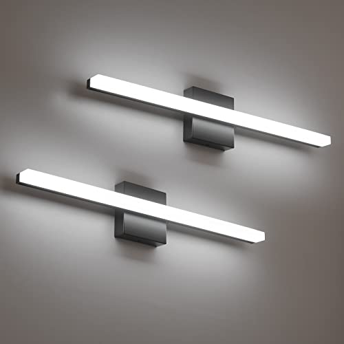 Led Vanity Lights Over Mirror Soft Shadow Free Black Bathroom Lamp for Wall,14W 24 Inch Long Restroom Lighting Bars Cool White 6000K Lámparas Luces para Baños Sobre Espejo Modernas 2 Pack - color: 6000K-Not Dimmable, size: 24inch-2 pack