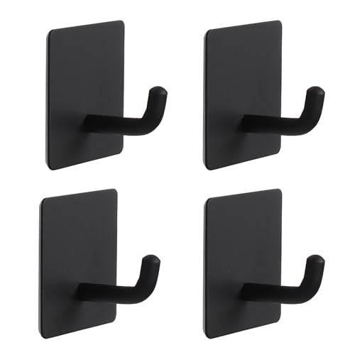 Bath Towel Hooks, 4 Pack Strong Self Adhesive Coat/Clothes Hooks, No Drilling Sticky Hooks, Heavy Duty 304 Stainless Steel Shower Wall Hook for Bathroom Kitchen Bedroom(Matte Black) - color: Matte Black-4