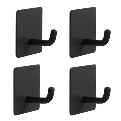 Bath Towel Hooks, 4 Pack Strong Self Adhesive Coat/Clothes Hooks, No Drilling Sticky Hooks, Heavy Duty 304 Stainless Steel Shower Wall Hook for Bathroom Kitchen Bedroom(Matte Black) - color: Matte Black-4