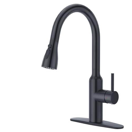 CREA Black Kitchen Faucet, Pull Down Kitchen Faucets with Sprayer 3 Modes, Uitility Laundry Faucets Single Hole Bar Sink Faucet 360° Swivel High Arc Stainless Steel RV Faucet, Matte Black - color: Black, style: standard