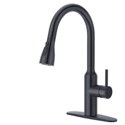 CREA Black Kitchen Faucet, Pull Down Kitchen Faucets with Sprayer 3 Modes, Uitility Laundry Faucets Single Hole Bar Sink Faucet 360° Swivel High Arc Stainless Steel RV Faucet, Matte Black - color: Black, style: standard