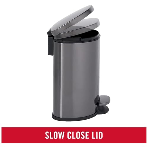 Rubbermaid Stainless Steel Semi-Round Step-On Trash Can, 1.6-Gallon, Charcoal, Small Wastebasket with Lid for Home/Kitchen/Bathroom/Office - style: Semi-Round Step-On