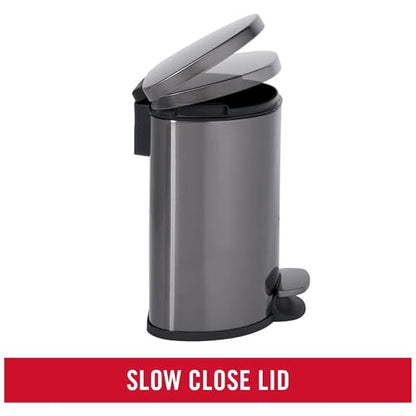 Rubbermaid Stainless Steel Semi-Round Step-On Trash Can, 1.6-Gallon, Charcoal, Small Wastebasket with Lid for Home/Kitchen/Bathroom/Office - style: Semi-Round Step-On