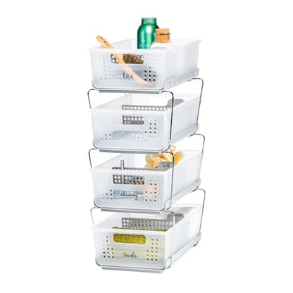 madesmart 2 Tier Organizer, Under Cabinet Storage with Pull Out Sliding Drawers, for Cleaning Supplies, Pantry, Undersink, Sponges, Bottles & Bath, Pull Out Baskets, Frost 2 PACK