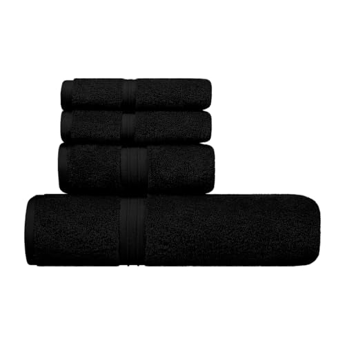 Luxury Bathroom Towels Set of 4 - Quick Dry & Absorbent 100% Cotton, Hotel Quality and Fluffy - Includes 1 Bath Towel (28" x 56"), 1 Hand Towel (16"x28") and 2 Washcloths (12"x12") - Black - color: Black, size: 4-Piece Bath Towel Sets