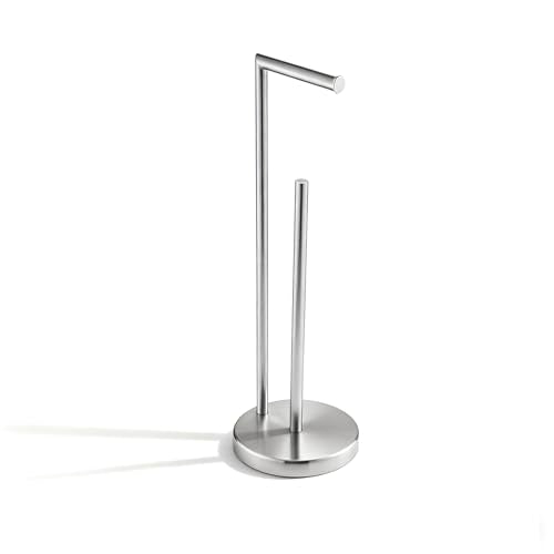 Toilet Paper Roll Holder Stand, NEWRAIN Bathroom Free Standing Toilet Tissue Paper Roll Holder Stand with Reserve Function,Brushed Nickel - color: Brushed Nickel