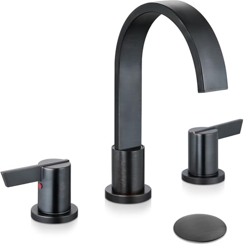 Midanya 8 Inch Widespread Bathroom Sink Faucet 3 Hole,Oil Rubbed Bronze | Waterfall Swivel Spout,2 Handle,SUS304,with Pop Up Drain,cUPC 24" Water Hose,for 6-16” hole distance vanity,RV,Farmhouse Sink - color: Bronze