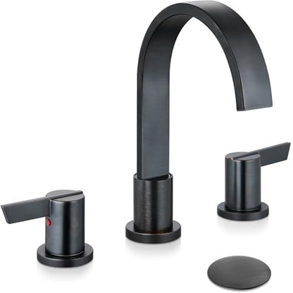 Midanya 8 Inch Widespread Bathroom Sink Faucet 3 Hole,Oil Rubbed Bronze | Waterfall Swivel Spout,2 Handle,SUS304,with Pop Up Drain,cUPC 24" Water Hose,for 6-16” hole distance vanity,RV,Farmhouse Sink - color: Bronze