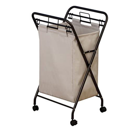 Household Essentials 7172 Rolling Laundry Hamper with Heavy-Duty Canvas Bag | Antique Bronze Frame - color: Natural/Bronze