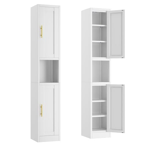 Ckzbx Tall Narrow Storage Cabinet 66.93" H Tall Bathroom Cabinets Metal Pantry Cabinet, 4 Adjustable Shelves for Kitchen, Home Office, Living Room, Dinning Room (12 inches Wide White) - color: White, size: 12" W