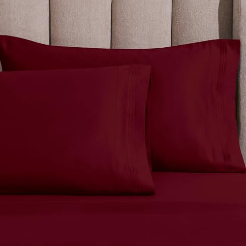 SUPERIOR Egyptian Cotton 4 Piece Sheet Set, Luxury 1000 Thread Count, Modern Design, Sustainable Sheets, Ultra-Soft Basics, Solid, Deep Pocket Fitted Sheet, Flat Sheet, Pillowcases, Full, Burgundy - color: Burgundy, size: Full