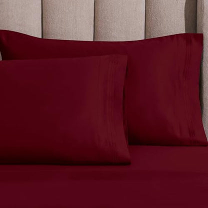 SUPERIOR Egyptian Cotton 4 Piece Sheet Set, Luxury 1000 Thread Count, Modern Design, Sustainable Sheets, Basics, Solid, Deep Pocket Fitted Sheet, Flat Sheet, Pillowcases, Olympic Queen, Burgundy - color: Burgundy, size: Super Queen