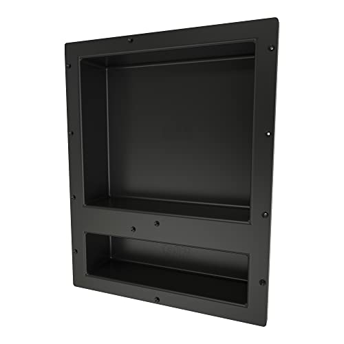 Tile Redi USA Niche Double Recessed Shower Shelf – Black, Two Inner Shelves with Divider, 16-Inch Width x 20-Inch Height x 4-Inch Depth (RN1620D-BI) - size: 20" H x 16" W (2 Shelves)