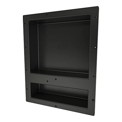 Tile Redi USA Niche Double Recessed Shower Shelf – Black, Two Inner Shelves with Divider, 16-Inch Width x 20-Inch Height x 4-Inch Depth (RN1620D-BI) - size: 20" H x 16" W (2 Shelves)