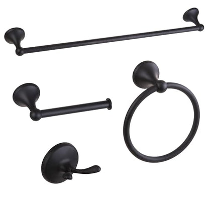 4 Piece Antique Bathroom Hardware Accessories Set Matte Black,24 Inch Towel Bar Set,Towel Rack Set,Bathroom Towel Holder Set - color: Matte Black