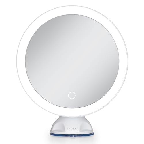 Zadro Zado 8.25-Inch x 6.9-Inch Round LED Lighted Wall Mounted Suction Cup Makeup Mirror with 10X Magnification and Touch Controls (White) - color: White