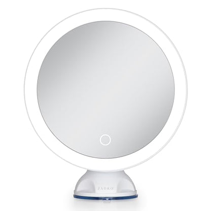 Zadro Zado 8.25-Inch x 6.9-Inch Round LED Lighted Wall Mounted Suction Cup Makeup Mirror with 10X Magnification and Touch Controls (White) - color: White