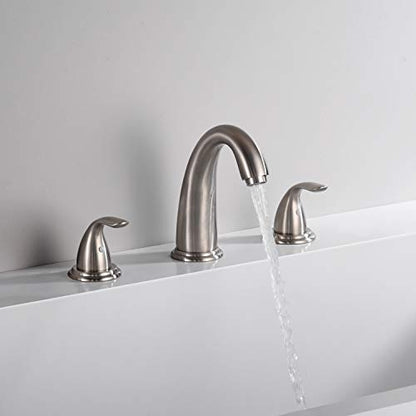 SUMERAIN Two Handle Roman Tub Faucet Brushed Nickel | with Valve, High Flow, 3 Hole, Brass, Classic Style, for Bathroom - color: Brushed Nickel, size: 4-29/32" spout reach