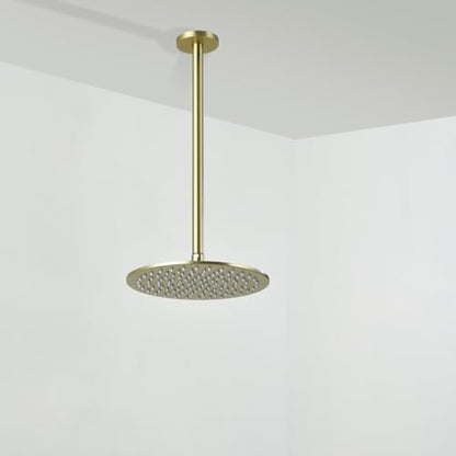RANDOM Shower Arm with Flange,Gold 12 Inches Ceiling Mount Shower Head Extension Arm Straight Arm Ceiling-Mounted For Fixed Shower Head,Brushed Gold.RD91038-12BG - color: 12″ Brushed Gold(Round Flange)
