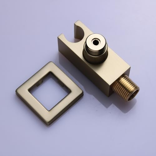 Bathroom Brass Square Wall Mount Handheld Shower Head Holder Water Supply Elbows with On/Off Flow Control Bracket, Brushed Gold - color: Brushed Gold