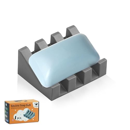 Self Draining Soap Dish Holder,Silicone Soap Dish,for Bathroom,Kitchen, Sponges，Can Extend Soap Life，Keep Soap Bars Dry and Easy Cleaning (Grey,1-Pack) - color: Grey,1-pack