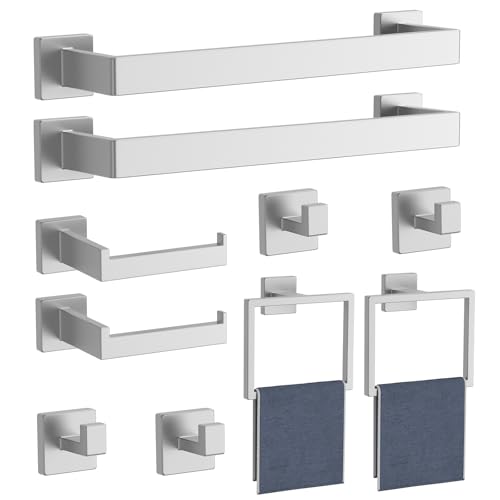 10-Pieces Brushed Nickel Bathroom Accessories Set, Bath Towel Bar Set, SUS 304 Stainless Steel Bathroom Hardware Set, Towel Holder, Towel Racks for Bathroom Wall Mounted - color: Brushed Nickel-10pcs