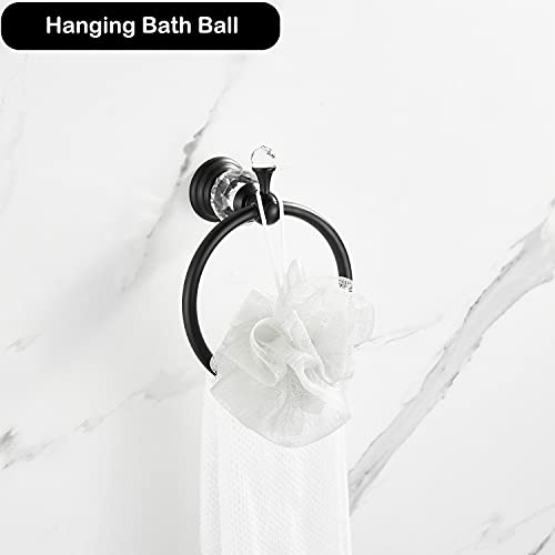 WOLIBEER Crystal Towel Ring,Matte Black Toilet Paper Holder Stand Hand Towel Holder Towel Hook Tissue Roll Paper Holder Towel Hanger Bathroom Hardware 2 Pieces Sets Wall Mounted - color: Black