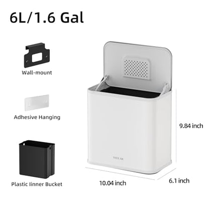 Hanging Stainless Steel Trash Can, 1.6 Gallon /6L Small Compost Bin for Kitchen Cabinet, Bathroom (White) - color: White, size: 1.6 Gallon (6L)