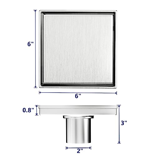 Neodrain 6" Brushed Square Shower Drain with Removable Tile Insert Grate | 304 Stainless Steel Tile Square Drain, Hidden Drain,Easy to Clean, Waterproof & Sturdy Shower Drain, CUPC Certified - color: Brushed, size: 6 IN