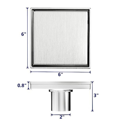 Neodrain 6" Brushed Square Shower Drain with Removable Tile Insert Grate | 304 Stainless Steel Tile Square Drain, Hidden Drain,Easy to Clean, Waterproof & Sturdy Shower Drain, CUPC Certified - color: Brushed, size: 6 IN
